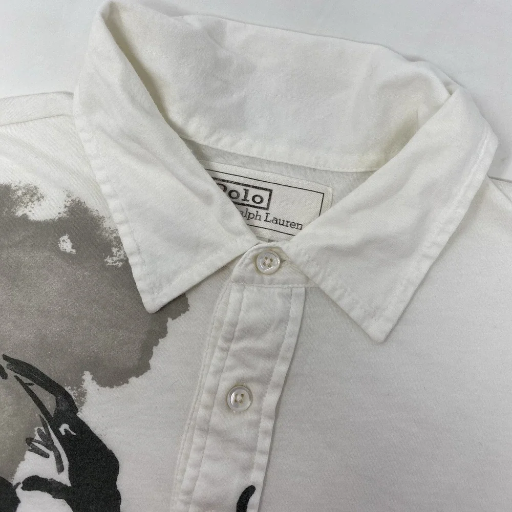Polo Ralph Lauren Polo Shirt Mens XL White Graphic Bull Art‎ Short Sleeve Pocket